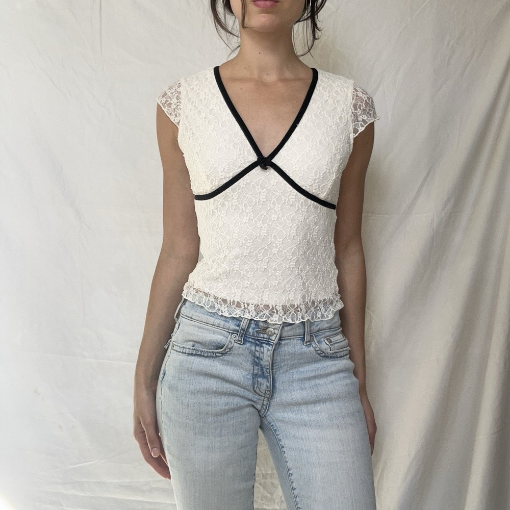 Ivory Lace Babydoll Top Coquette Boho Feminine Fairy Dainty Romantic
